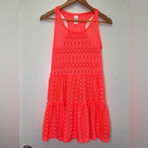 Neon Coral Lace Cover Up Dress XL 14 | Girls Beach Swim Coverup Pool Vacation